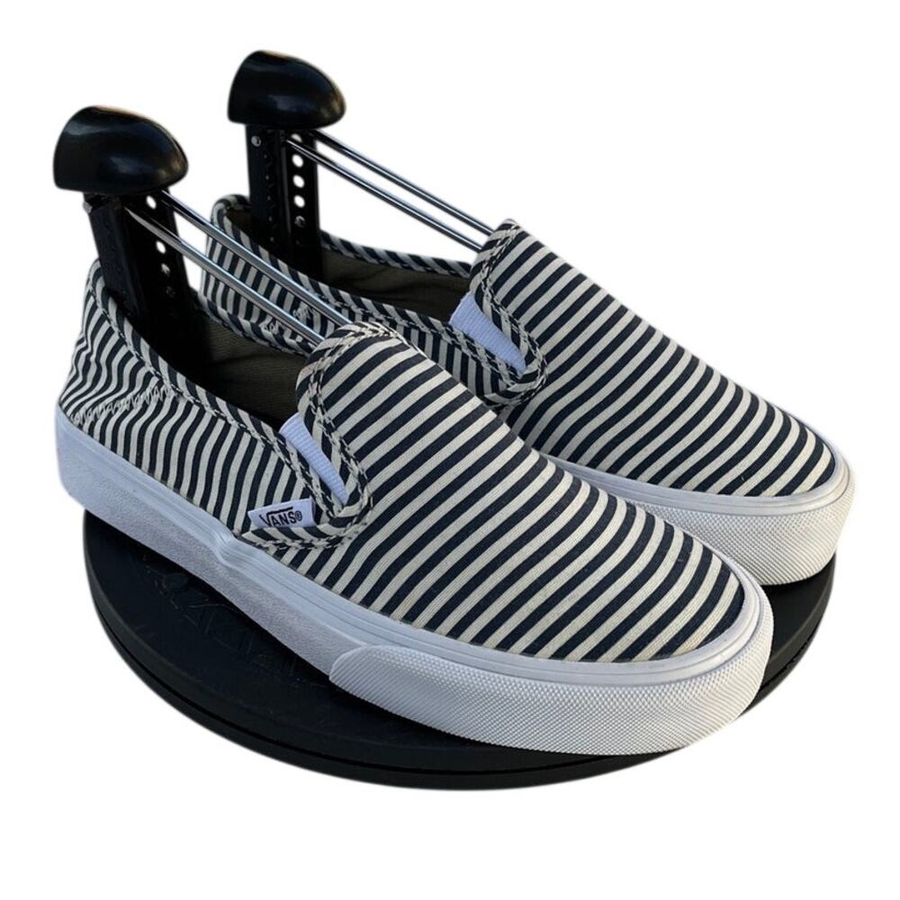 Womens Vans Canvas Striped Casual Skateboarding Slip-On Sneaker SZ 6.5 White - Picture 3 of 6